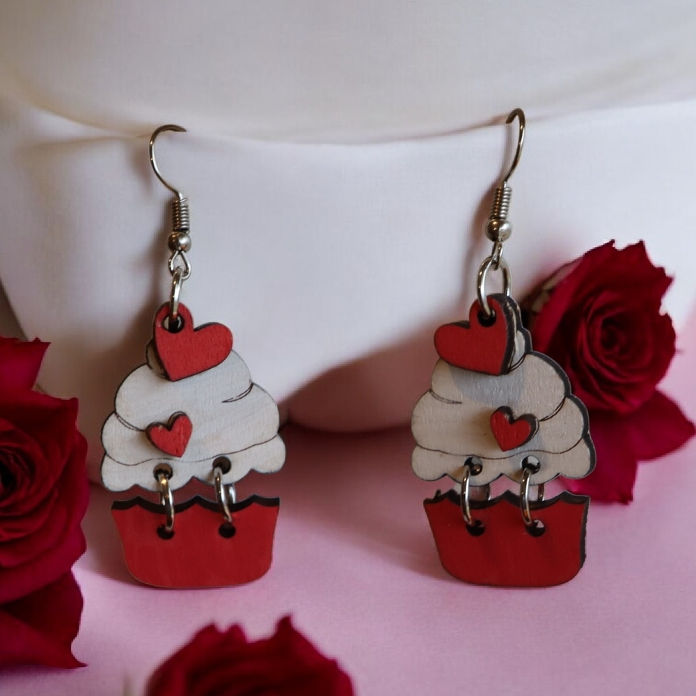 Charming Cupcake Earrings with Red and White Accents